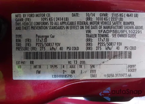 2015 Ford C-Max Hybrid Sel z USA, uszkodzony, nr VIN 1FADP5BU9FL102291